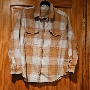 Plaid Button-Up Shirt in Brown and White